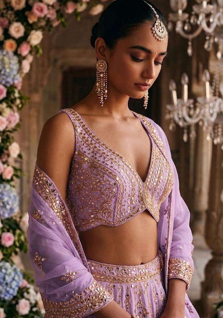 Lavendar  Embroidered Bridal Lehenga Set - Indya