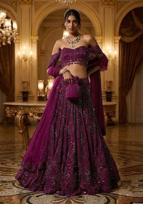 Deep Magenta Embroidered Bridal Lehenga Set