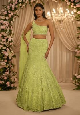 Lime Green Embroidered Bridal Lehenga Set
