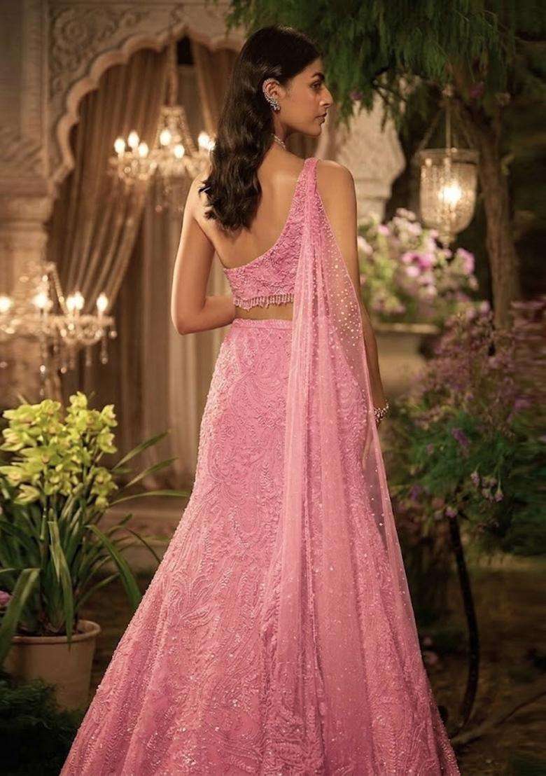 Rose Pink Embroidered Bridal Lehenga Set - Indya