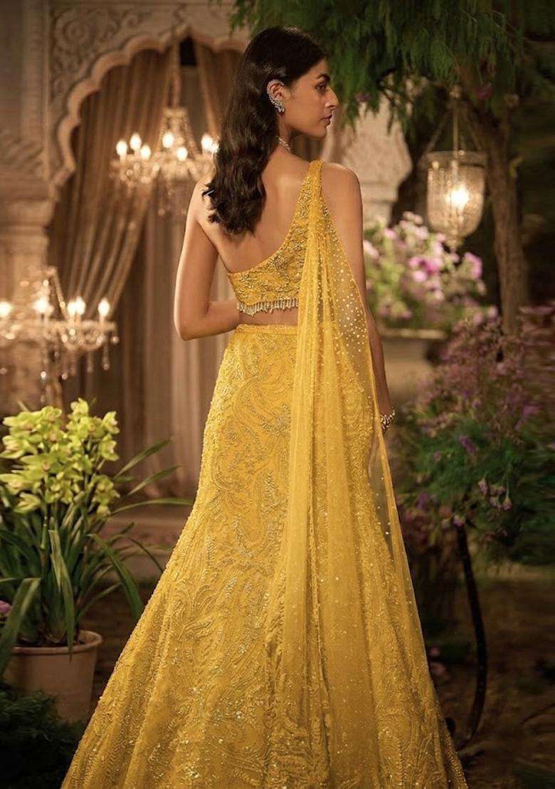 Yellow  Embroidered Bridal Lehenga Set - Indya