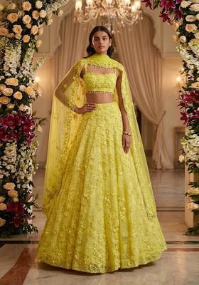 Yellow  Embroidered Bridal Lehenga Set