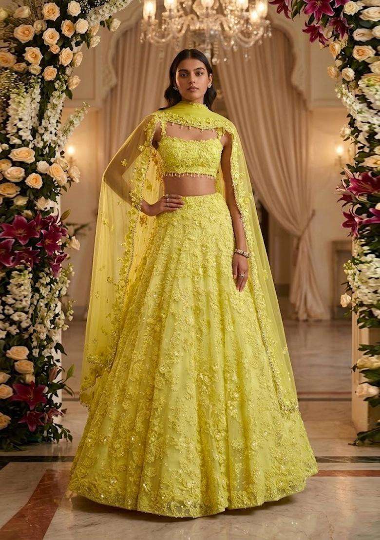 Yellow  Embroidered Bridal Lehenga Set - Indya