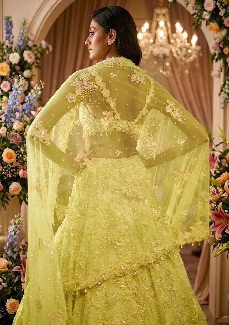 Yellow  Embroidered Bridal Lehenga Set - Indya