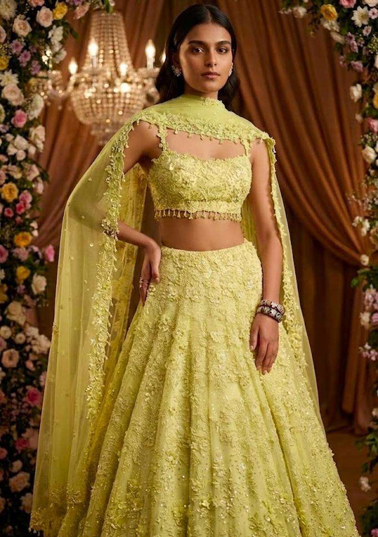 Yellow  Embroidered Bridal Lehenga Set - Indya