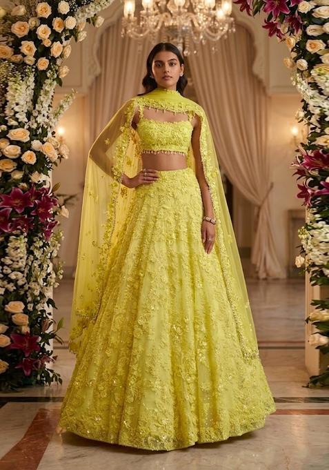 Yellow Embroidered Bridal Lehenga Set — view on Indya