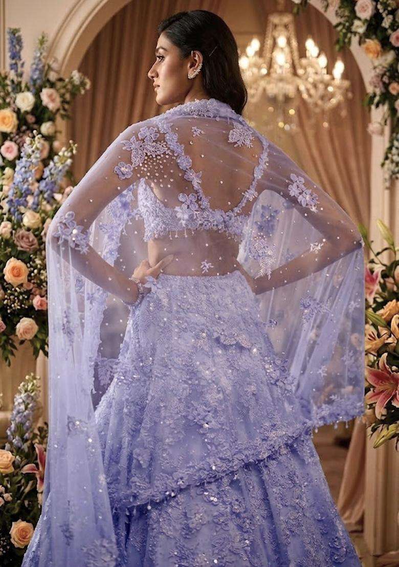 Lavendar  Embroidered Bridal Lehenga Set - Indya