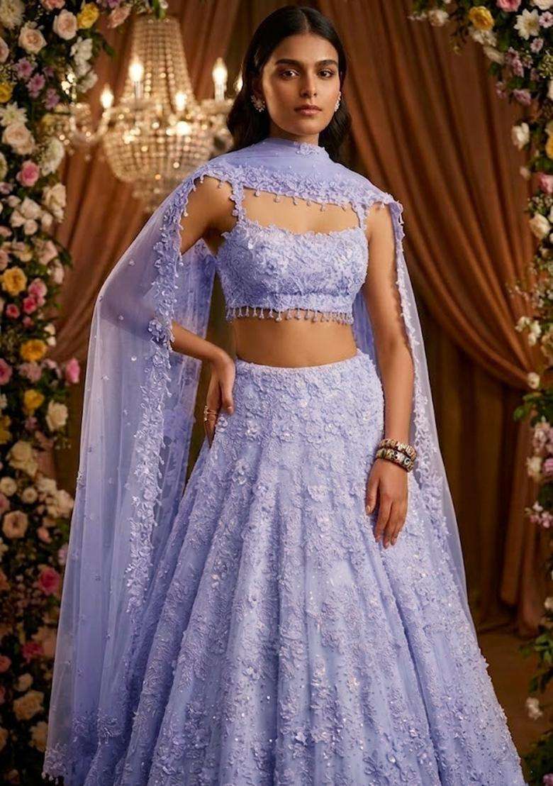 Lavendar  Embroidered Bridal Lehenga Set - Indya