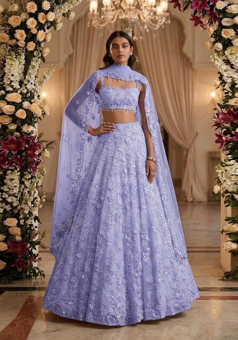 Lavendar Embroidered Bridal Lehenga Set — view on Indya