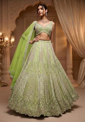 Pastel Green Embroidered Bridal Lehenga Set