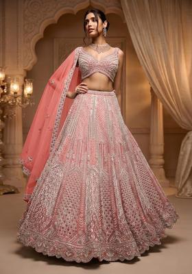 Blush Pink Embroidered Bridal Lehenga Set