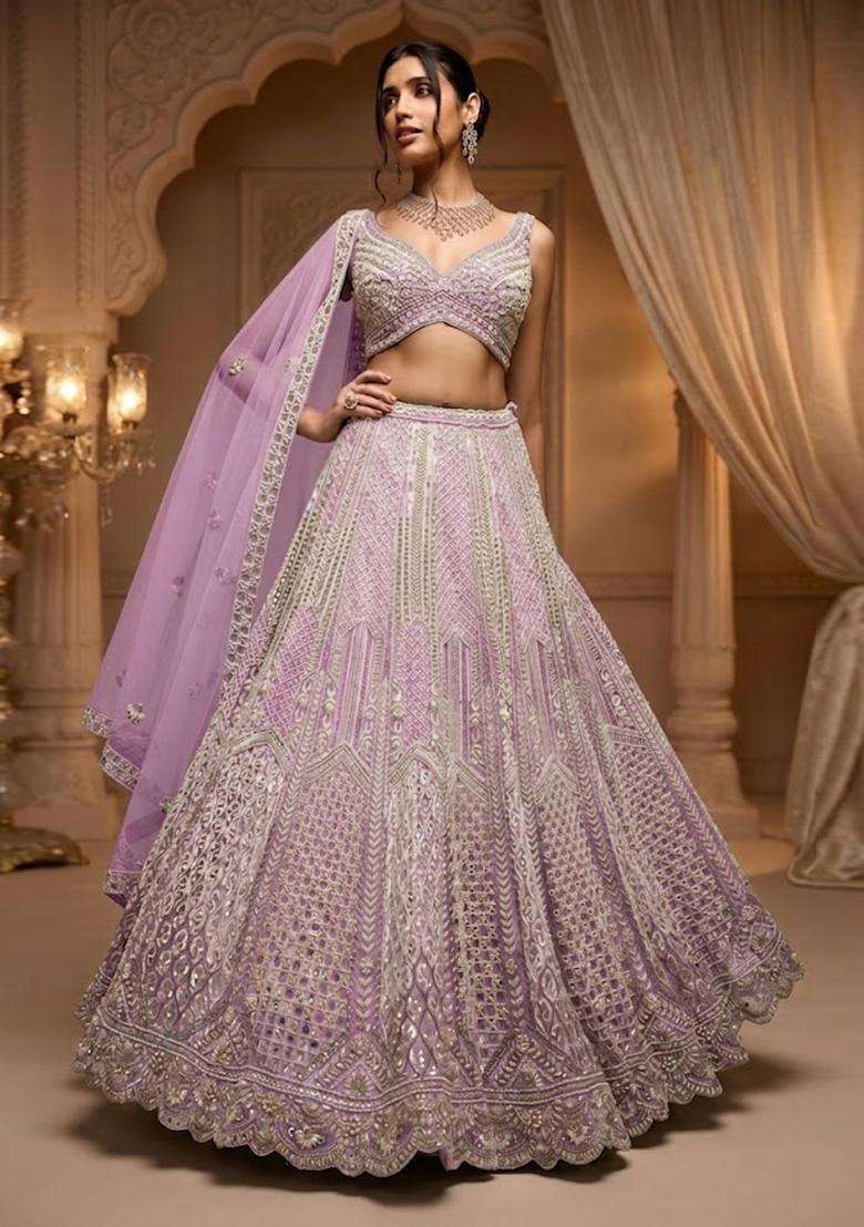 Lavendar  Embroidered Bridal Lehenga Set - Indya