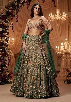 Green Embroidered Bridal Lehenga Set