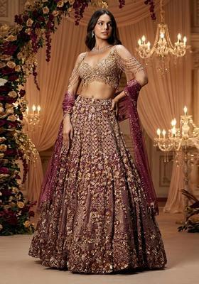 Maroon Embroidered Bridal Lehenga Set
