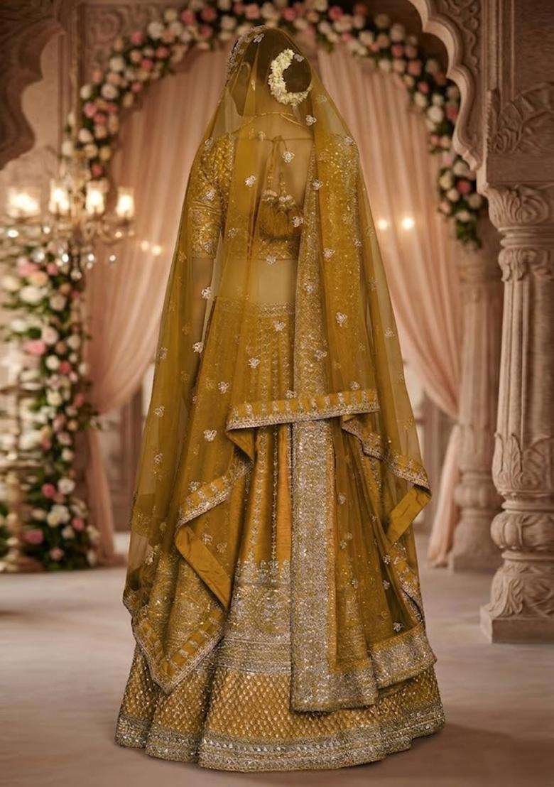 Mustard Yellow  Embroidered Bridal Lehenga Set - Indya