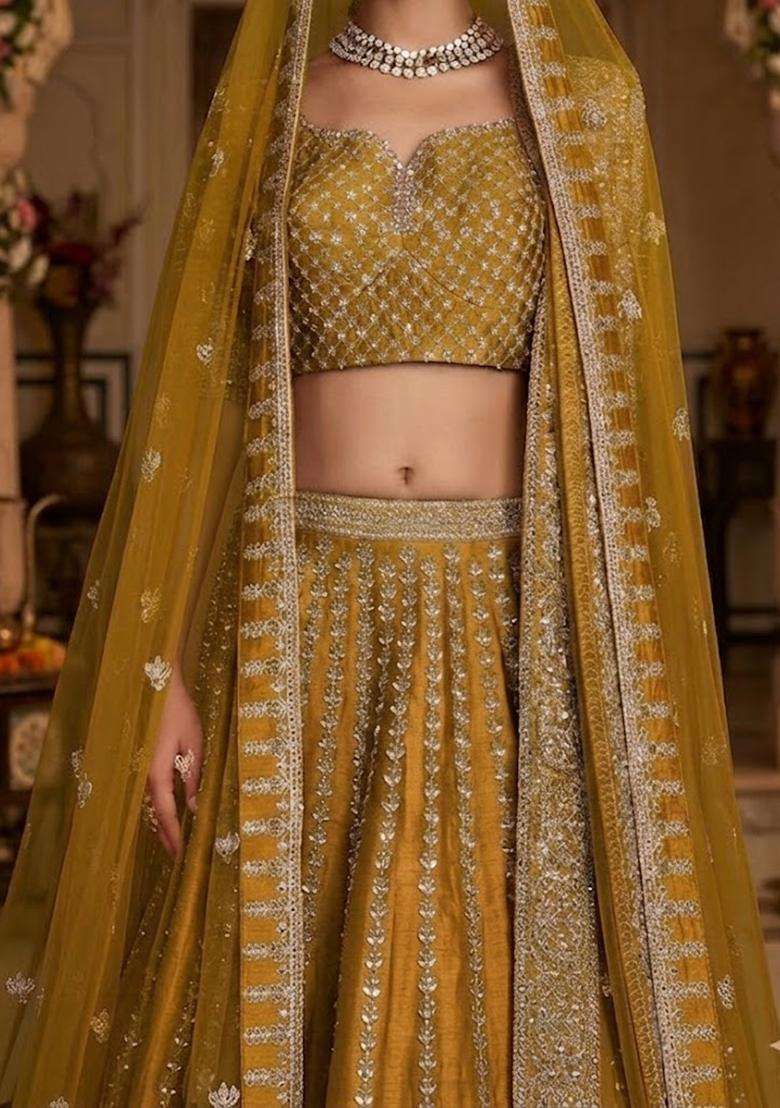 Mustard Yellow  Embroidered Bridal Lehenga Set - Indya