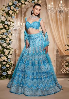 Sky Blue Embroidered Bridal Lehenga Set