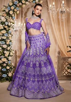 Purple Embroidered Bridal Lehenga Set