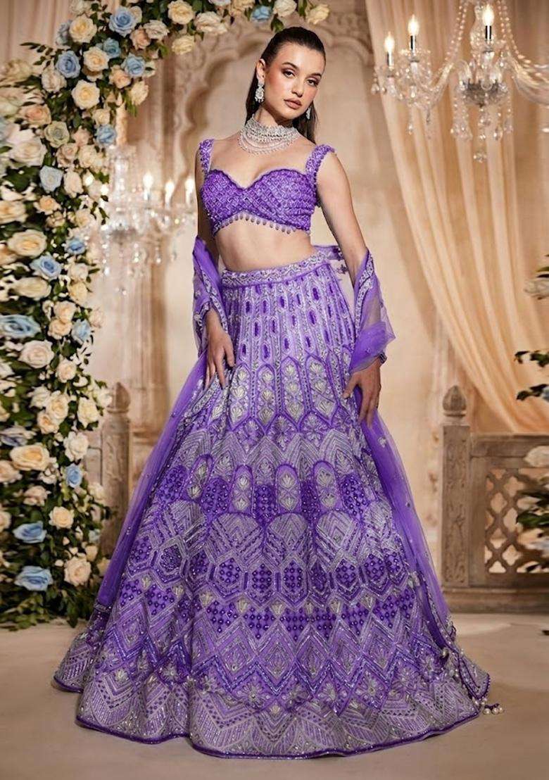 Purple Embroidered Bridal Lehenga Set - Indya