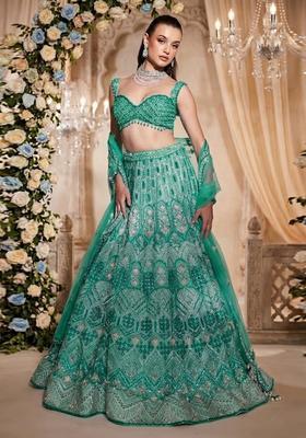 Teal Green Embroidered Bridal Lehenga Set