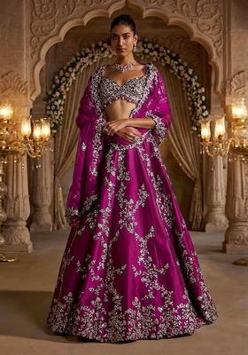 Magenta Embroidered Bridal Lehenga Set