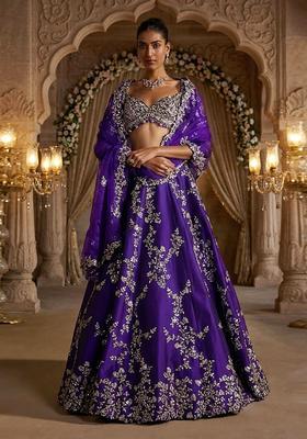 Purple Embroidered Bridal Lehenga Set