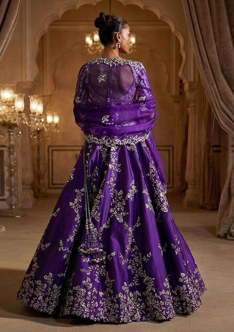 Purple Embroidered Bridal Lehenga Set - Indya