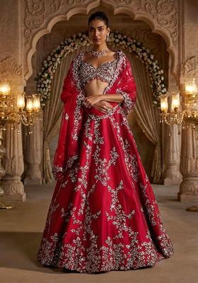 Deep Red Embroidered Bridal Lehenga Set
