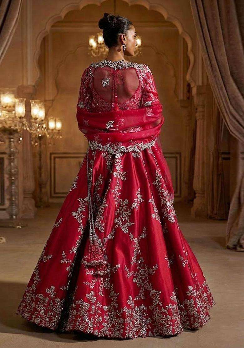Deep Red Embroidered Bridal Lehenga Set - Indya