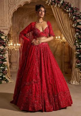 Deep Red Embroidered Bridal Lehenga Set