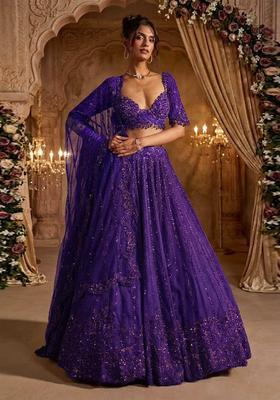 Voilet  Embroidered Bridal Lehenga Set