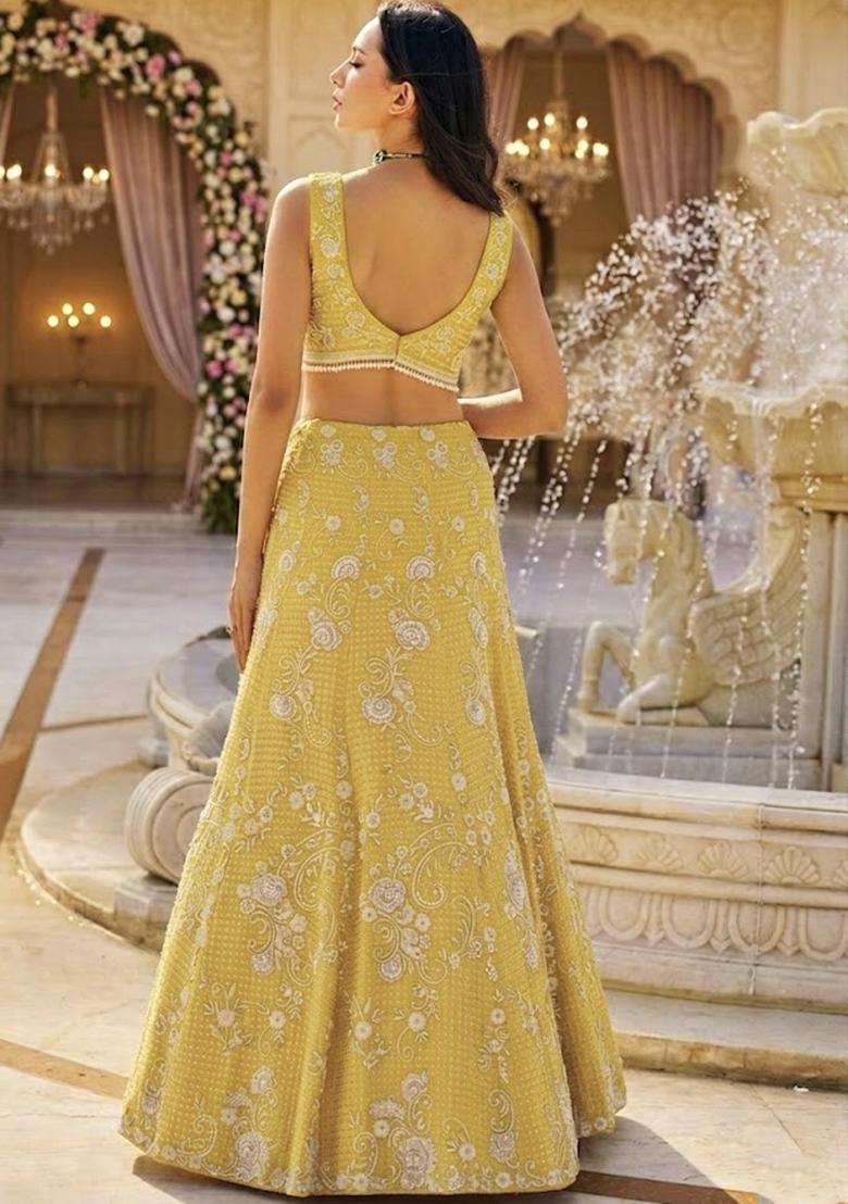 Yellow  Embroidered Bridal Lehenga Set - Indya