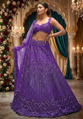 Purple Embroidered Bridal Lehenga Set