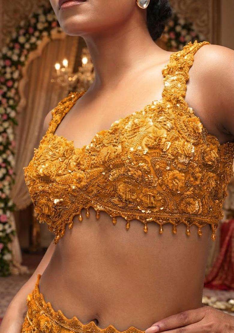 Mustard Yellow  Embroidered Bridal Lehenga Set - Indya