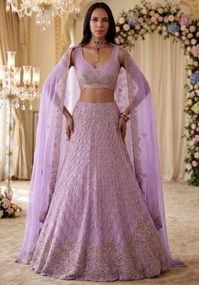 Lavendar  Embroidered Bridal Lehenga Set
