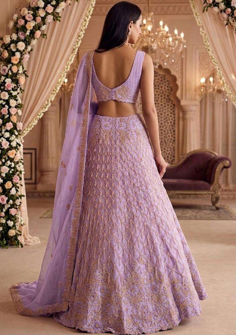 Lavendar  Embroidered Bridal Lehenga Set - Indya