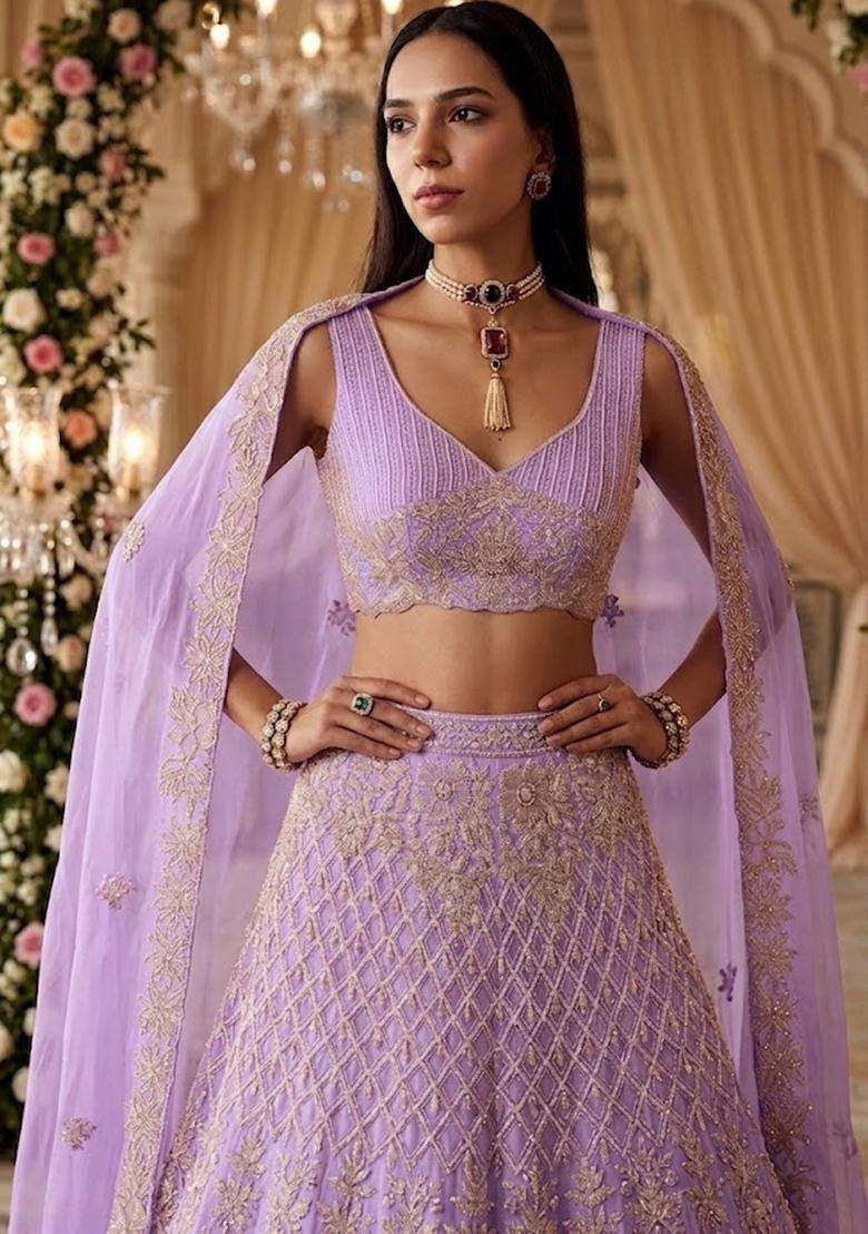 Lavendar  Embroidered Bridal Lehenga Set - Indya