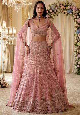 Rose Pink Embroidered Bridal Lehenga Set