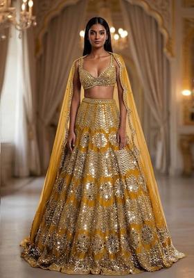 Yellow  Sequin Bridal Lehenga Set