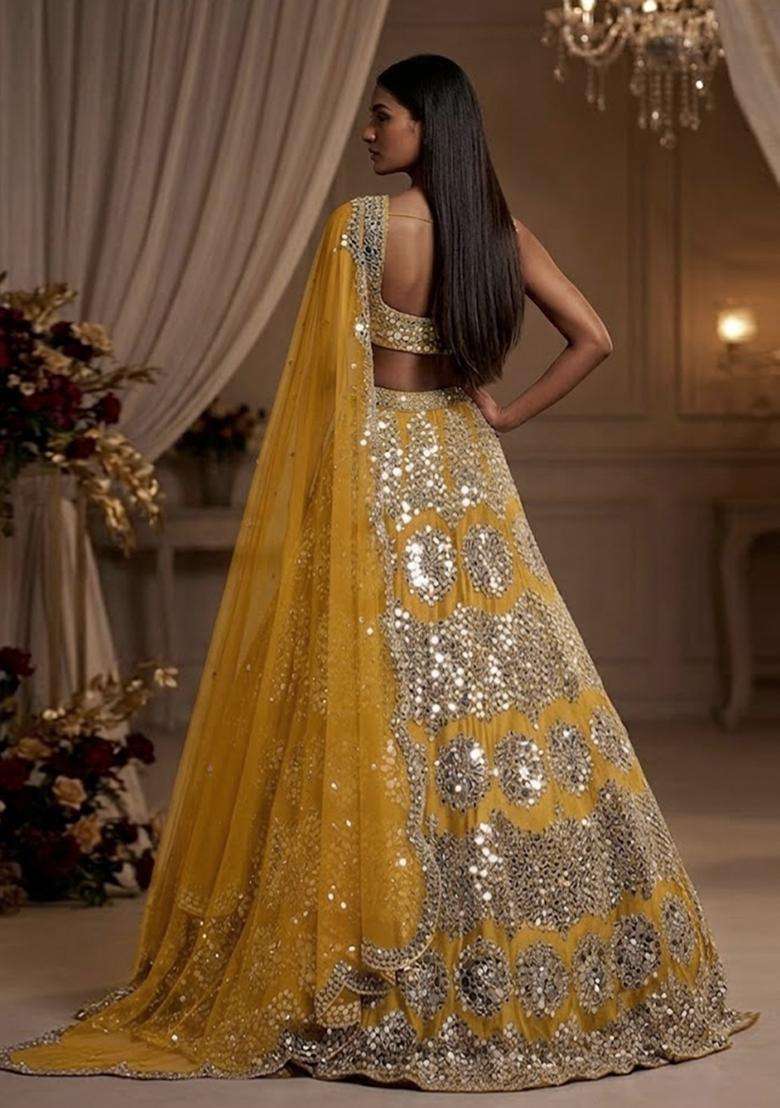 Yellow  Sequin Bridal Lehenga Set - Indya