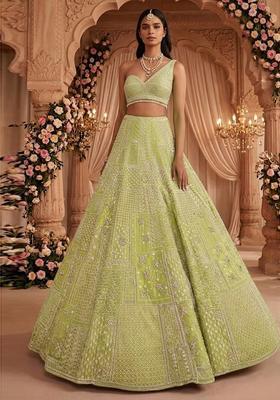 Pista Green Embroidered Bridal Lehenga Set