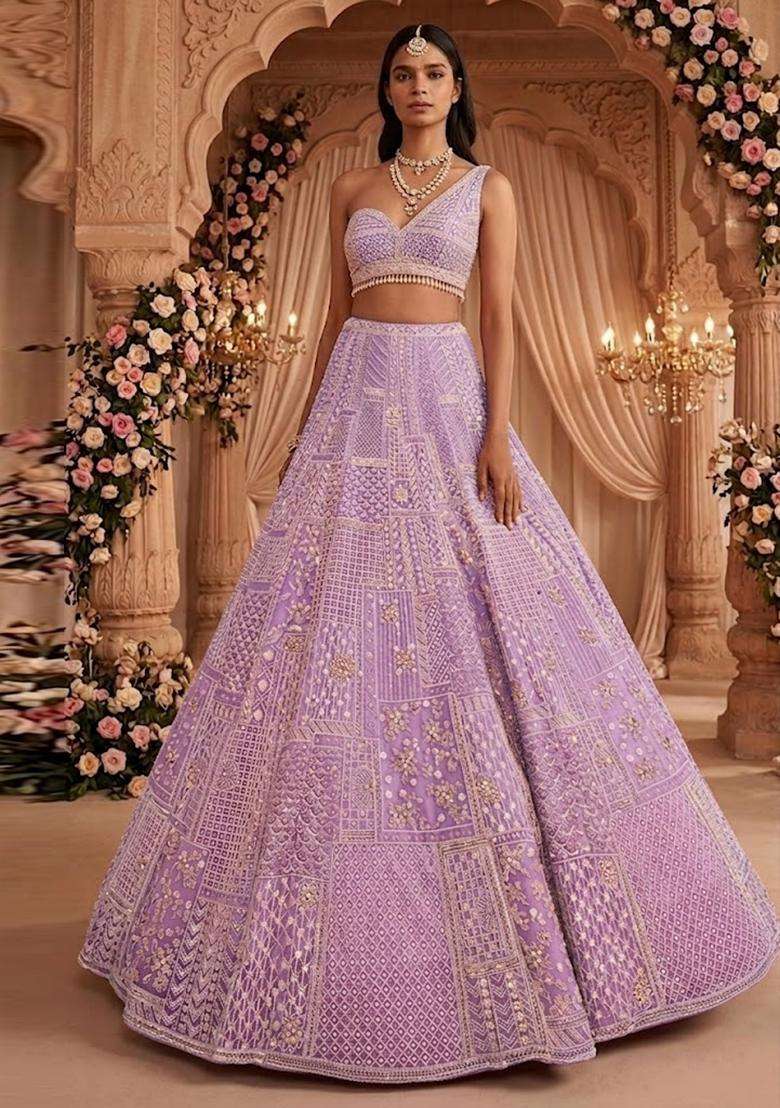 Lavendar  Embroidered Bridal Lehenga Set - Indya