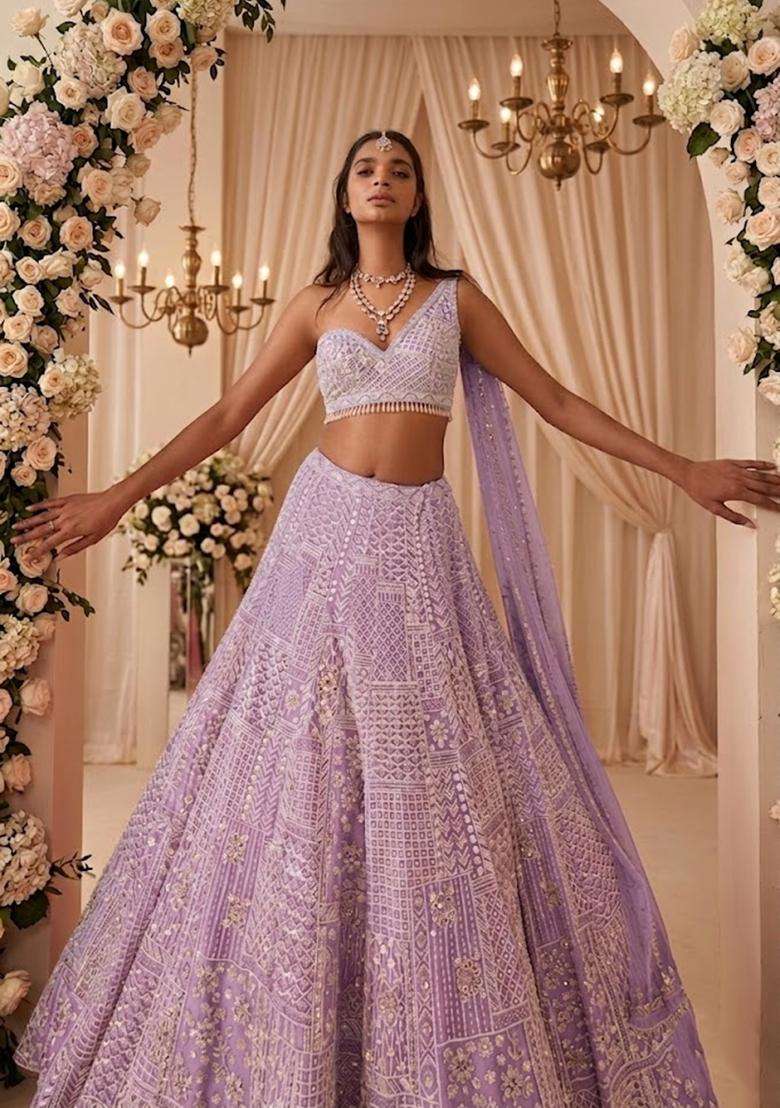 Lavendar  Embroidered Bridal Lehenga Set - Indya