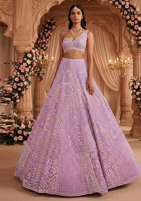 Lavendar Embroidered Bridal Lehenga Set — view on Indya