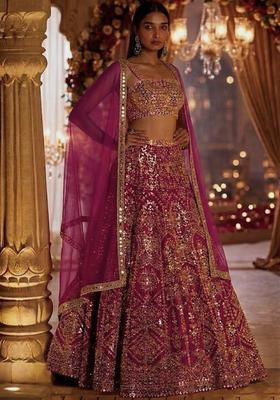 Magenta Embroidered Bridal Lehenga Set