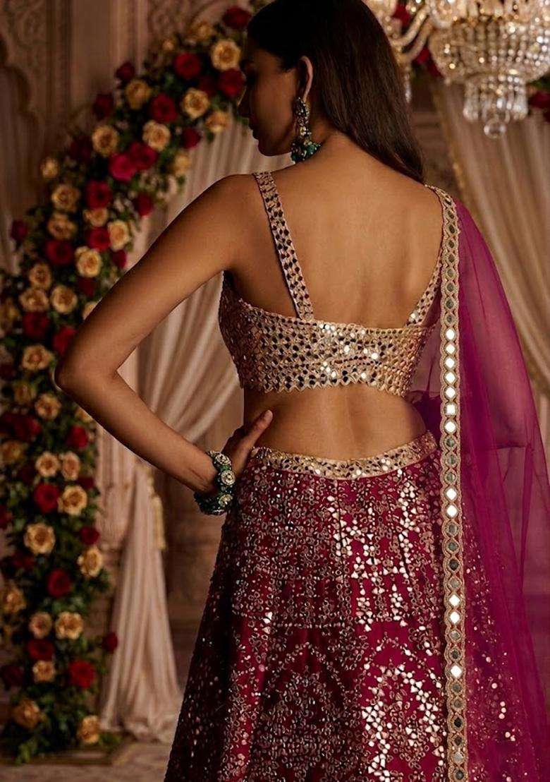 Magenta Embroidered Bridal Lehenga Set - Indya