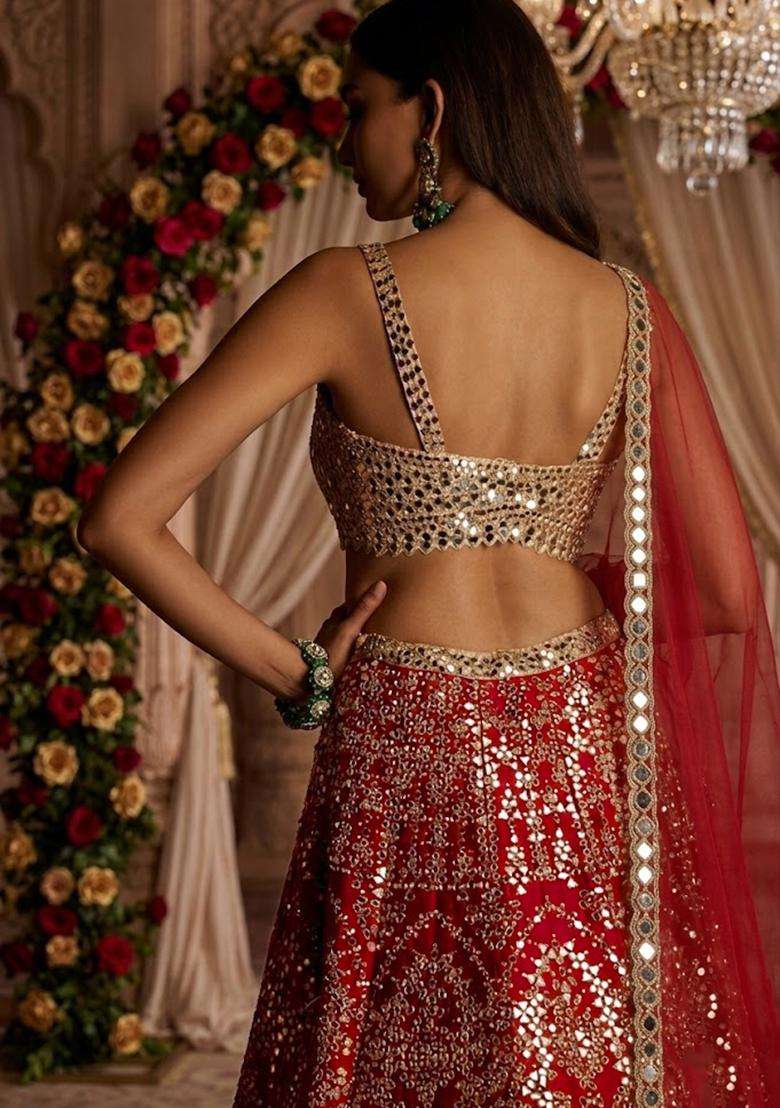 Red Embroidered Bridal Lehenga Set - Indya