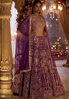 Purple Embroidered Bridal Lehenga Set