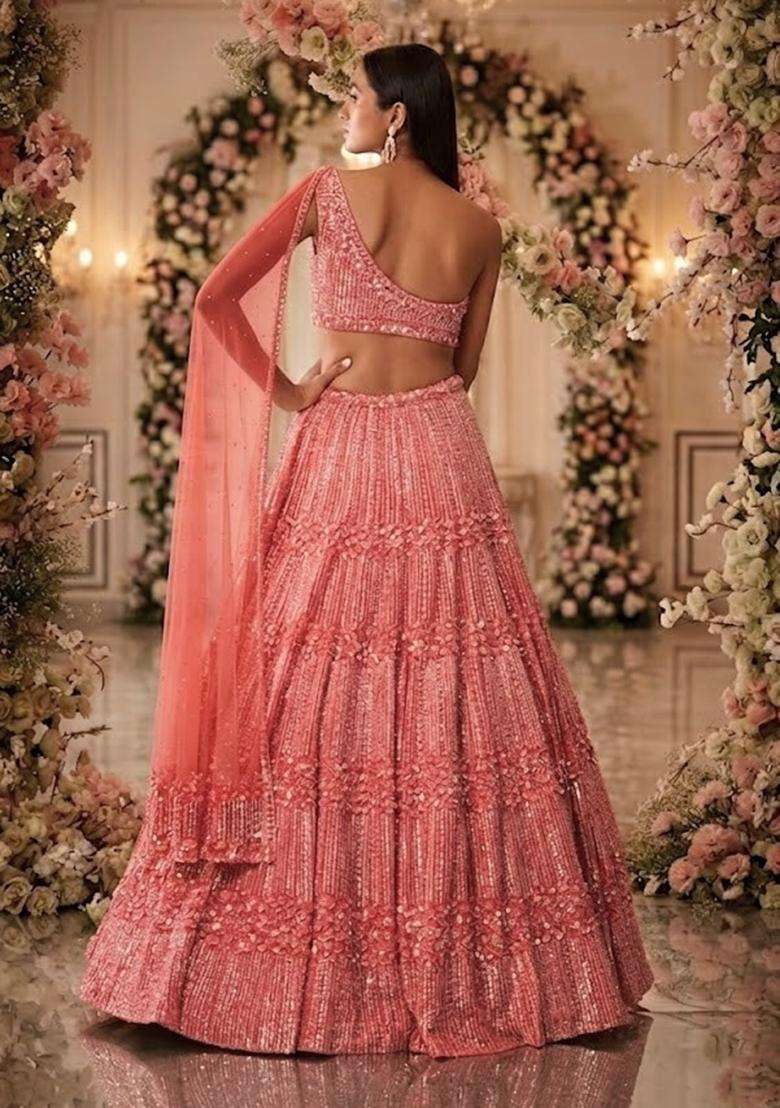 Rose Pink Sequin Bridal Lehenga Set - Indya