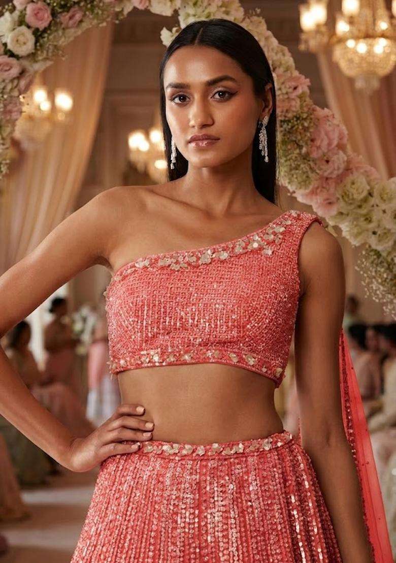 Rose Pink Sequin Bridal Lehenga Set - Indya